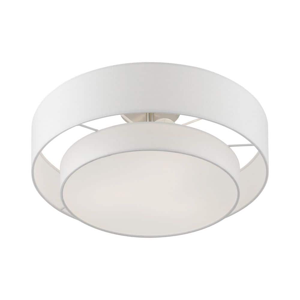 Meridian Brushed Nickel 3-Light LED Semi-Flush Mount with Glass Diffuser