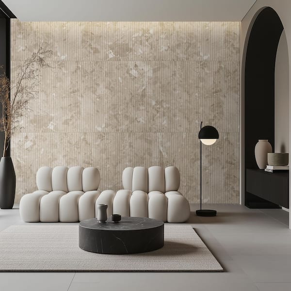 Terrazzo Ash Fluted 16 in. x 48 in. Grey Fluted Matte Ceramic Wall Tile (15.51 sq. ft. /Case)