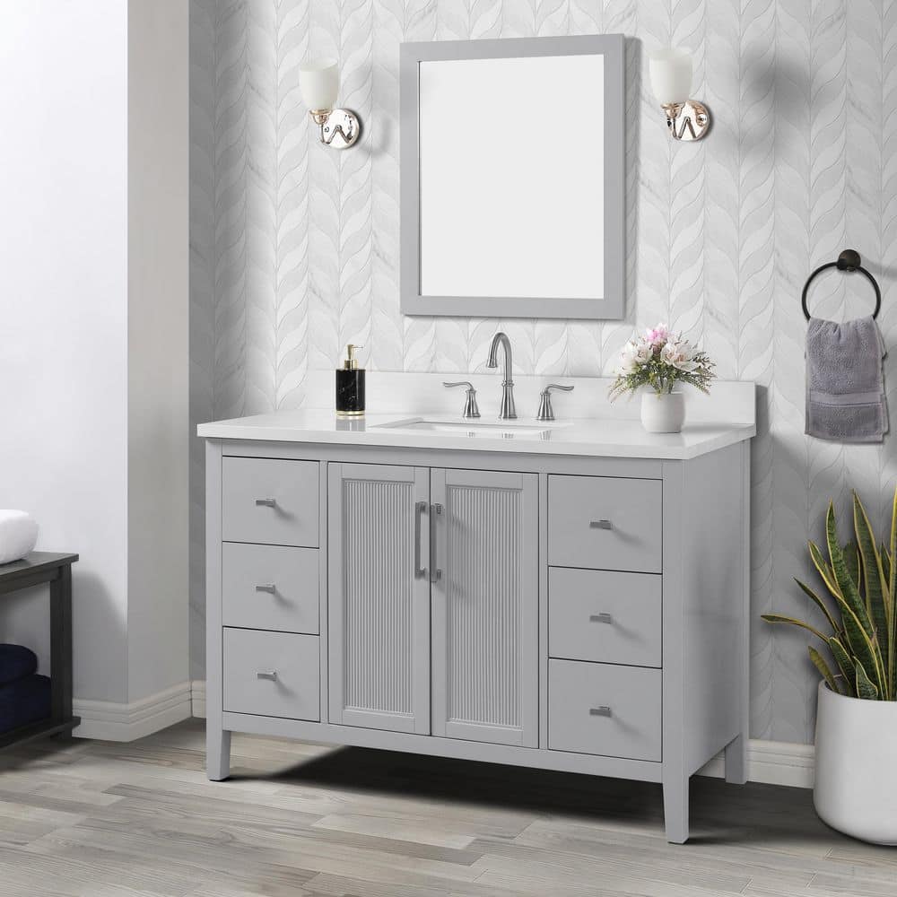 Hollister 49 in. Freestanding Light Gray Bath Vanity with White Sintered Stone Top Assembled price history on PriceWatchPro