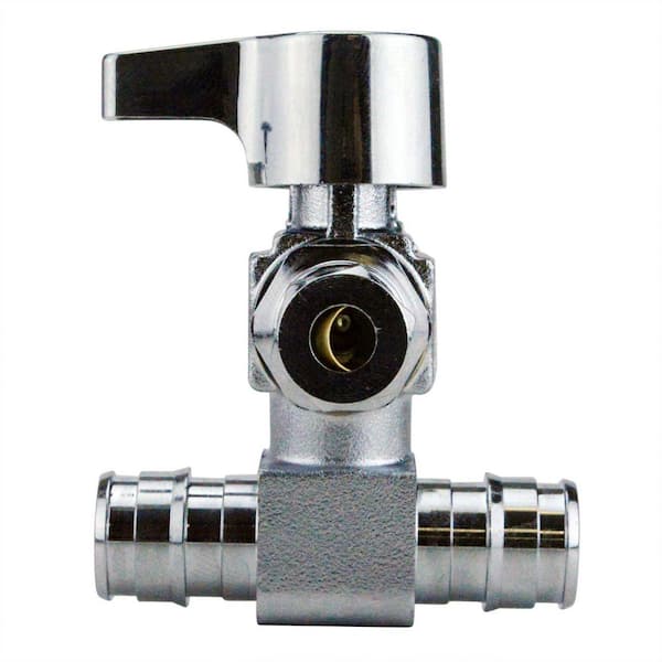 Apollo 1/2 in. Chrome-Plated Brass PEX-A Barb x 1/4 in. Compression Quarter-Turn Icemaker Tee Valve
