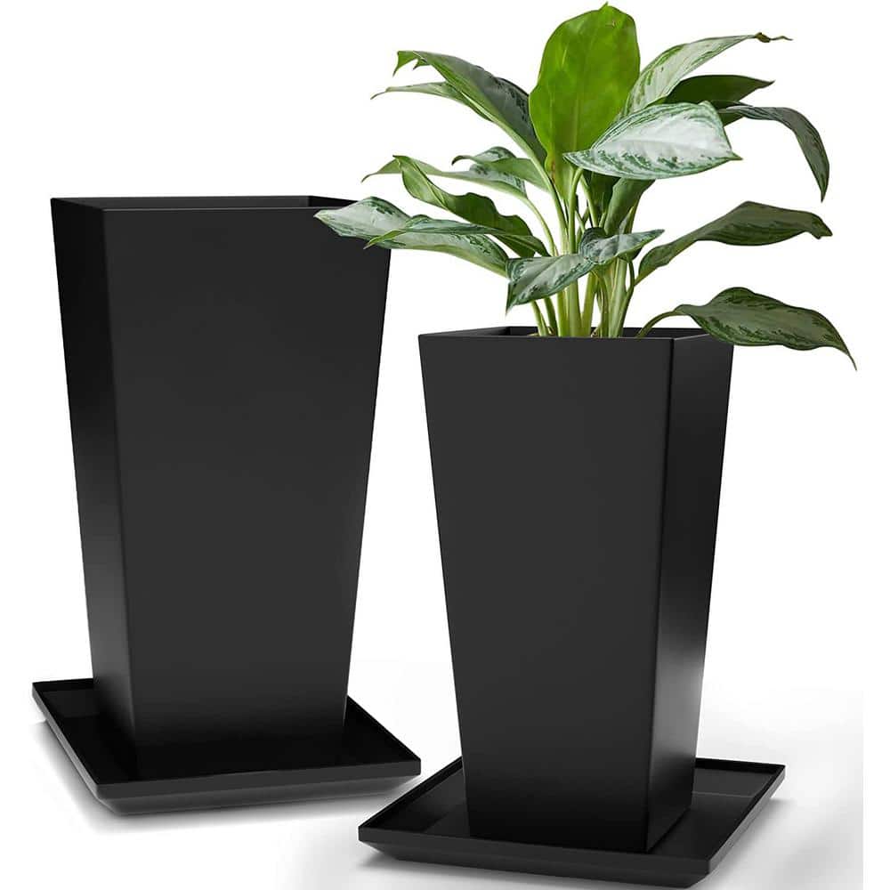 Tall Planters Outdoor Indoor – Specked Black Flower Plant Pots, 20