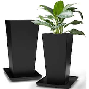 Set of 2 Tall Outdoor Planters 20 in. L Planters for Indoor Outdoor Plants, Tapered Square Flower Pots