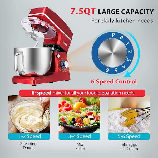 VIVOHOME 6 Speed 7.5 qt. Stand Mixer VIVOHOME Color: Red