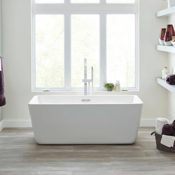 Sedona Loft 66 in. 32 in. Soaking Bathtub with Center Hand Drain in White