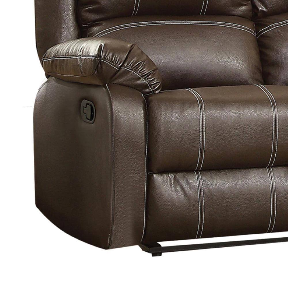 Contoured Comfort Brown Faux Leather Loveseat with Cup Holders