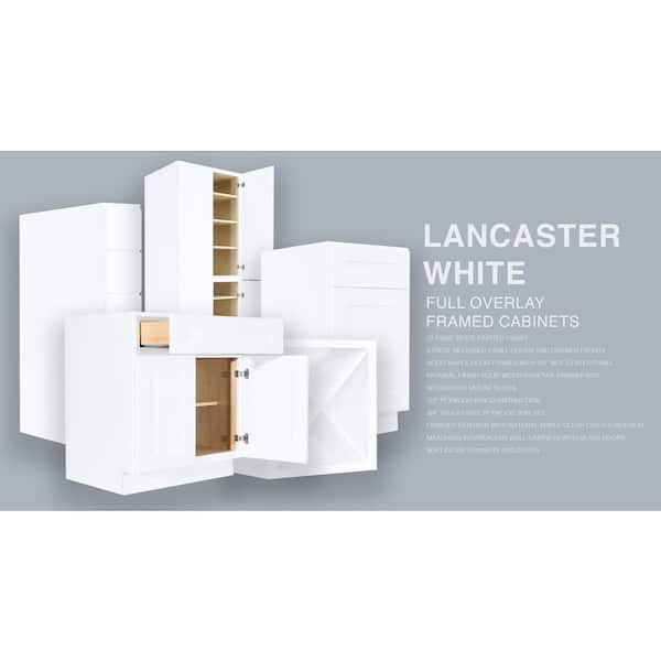 LIFEART CABINETRY Lancaster White Plywood Shaker Stock Assembled Base Lazy Susan Kitchen Cabinet 33 in. W x 34.5 in. H x 24 in. D