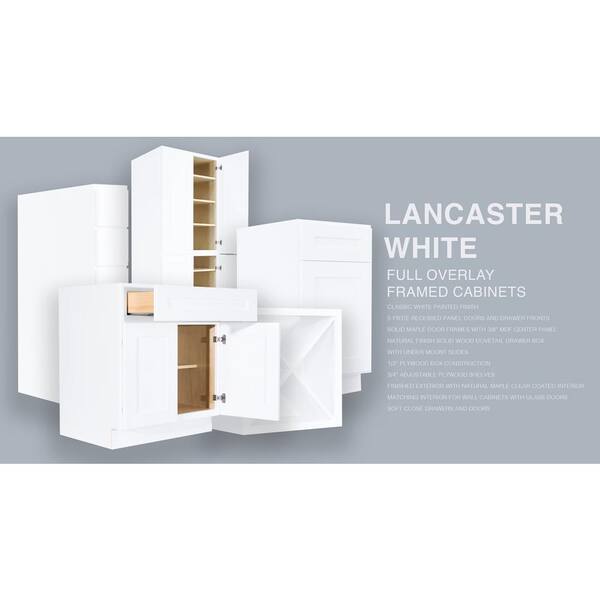 LIFEART CABINETRY Lancaster White Plywood Shaker Stock Assembled Base Spice Rack Kitchen Cabinet 9 in. W x 34.5 in. H x 24 in. D