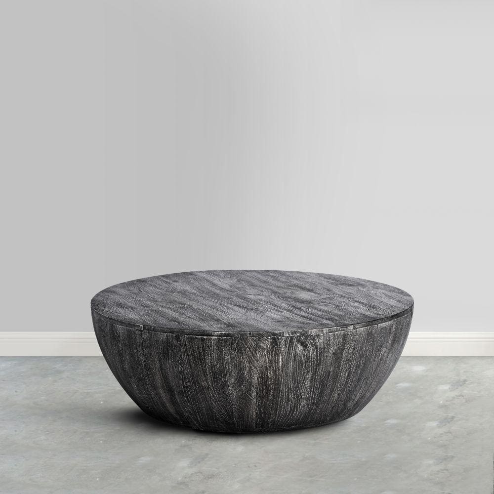 Arthur 36" Sandblasted Black Mango Wood Round Coffee Table