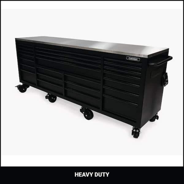 Husky Tool Storage Heavy Duty 96 in. W x 24 in. D Matte Black Mobile Workbench Cabinet with Stainless Steel Top