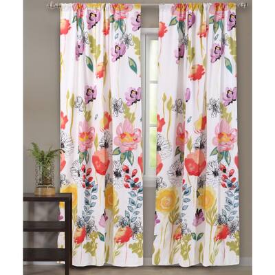 Multi Colored Floral Rod Pocket Sheer Curtain - 42 in. W x 84 in. L
