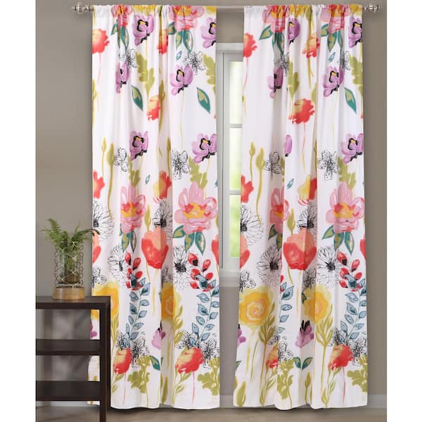 Multi Colored Floral Rod Pocket Sheer Curtain - 42 in. W x 84 in. L GL ...