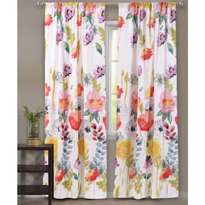 Multi Colored Floral Rod Pocket Sheer Curtain - 42 in. W x 63 in. L