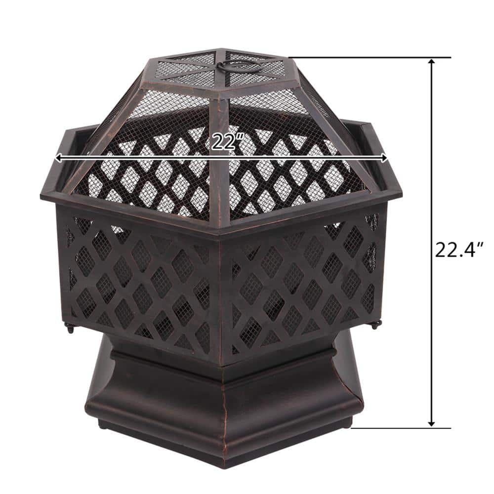 Hexagonal Bronze Iron Wood Burning Outdoor Fire Pit
