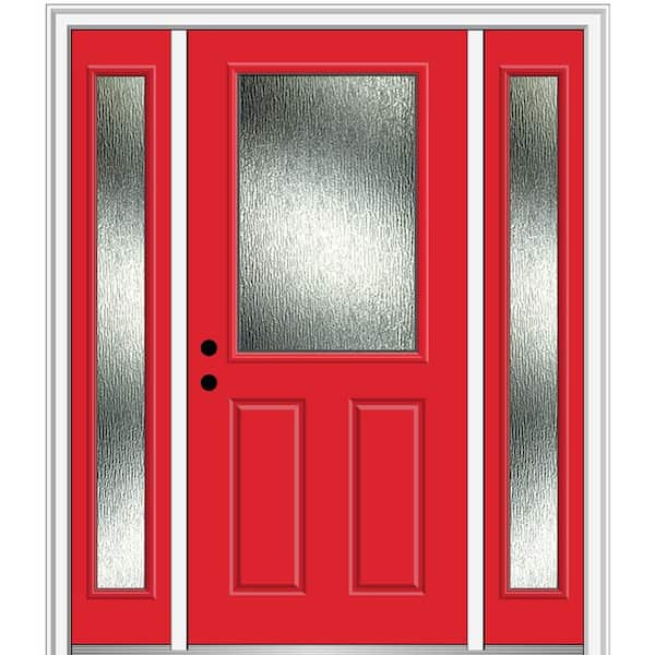 MMI Door Rain Glass 68.5 in. x 81.75 in. Right-Hand Inswing 1/2 Lite Painted Red Saffron Prehung Front Door on 4-9/16 in. Frame