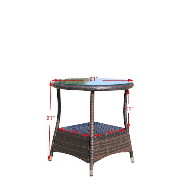 Brown Wicker Outdoor Side Table Patio Coffee Table Round End Table