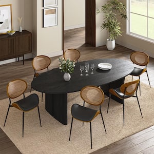 Pablo Black 20.75"W Modern Dining Chair with Rattan Woven Back Set of 6