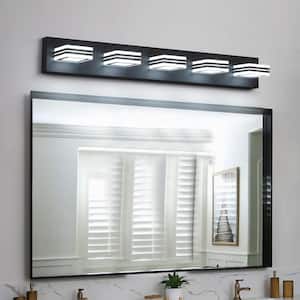 32.28 in. 5-Light Black LED Vanity Light Over Mirror Bath Wall Lighting Fixtures