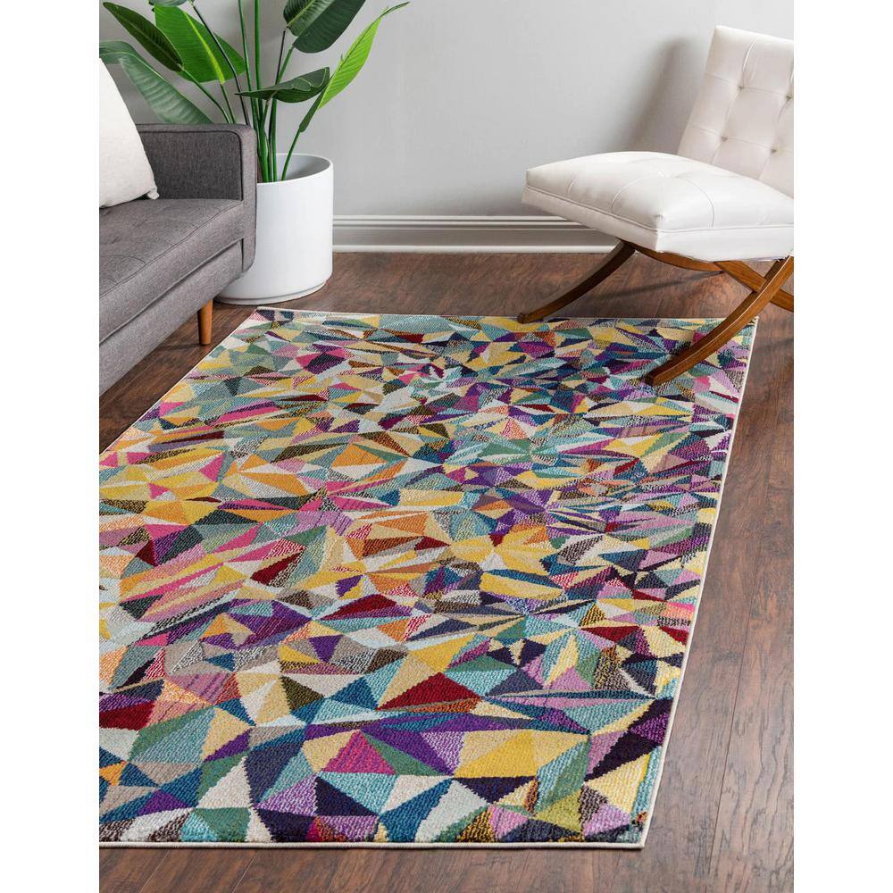 Blue Geometric 8' x 10' Stain-Resistant Synthetic Area Rug