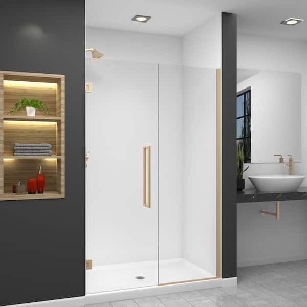 Transolid Elizabeth 48.5 in. W x 76 in. H Hinged Frameless Shower Door in Champagne Bronze with Clear Glass