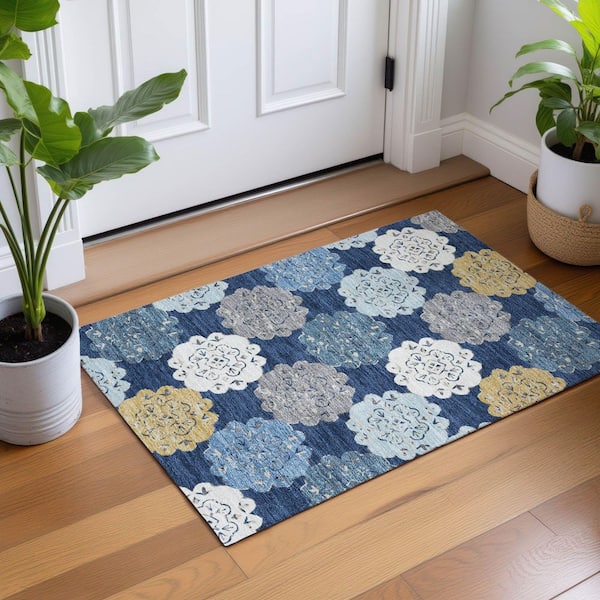 Chantille Machine Washable Indoor/Outdoor Abstract ACN2353 Navy 2 ft. x 3 ft. Accent Rug