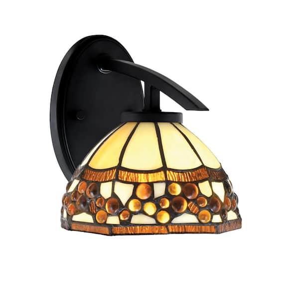 Unbranded Siena 1-Light Matte Black Downlight Wall Sconce with Roman Jewel Art Glass Shade