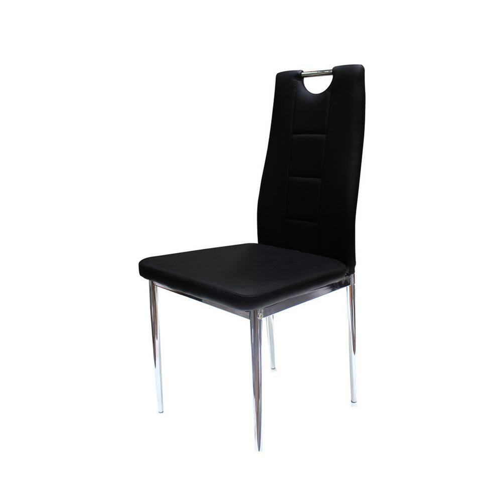 Modern Black Faux Leather and Chrome 5-Piece Round Glass Dining Set