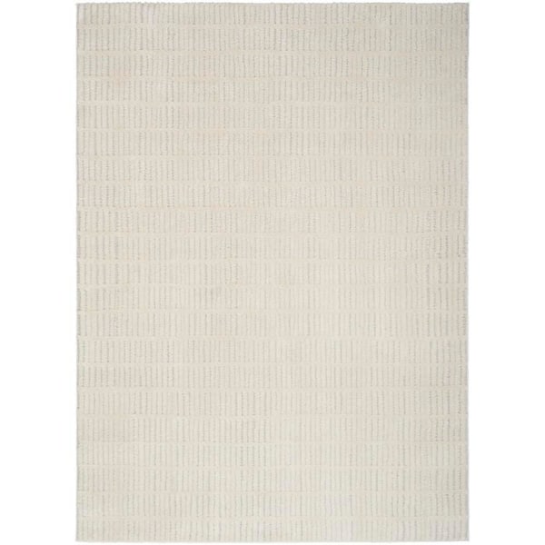 Cozy Modern Ivory Grey 8 ft. x 10 ft. Linear Contemporary Area Rug