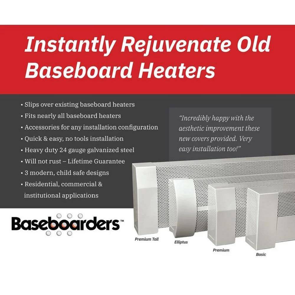 White Galvanized Steel 5 ft Slip-On Baseboard Heater Cover Set