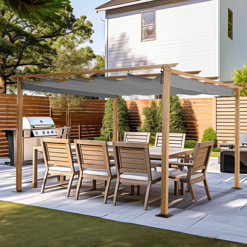 12' x 12' Woodgrain Aluminum Pergola with Gray Canopy
