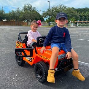 12-Volt Kids Ride on Car Children's Battery Powered Electric Truck with LED Lights, Orange