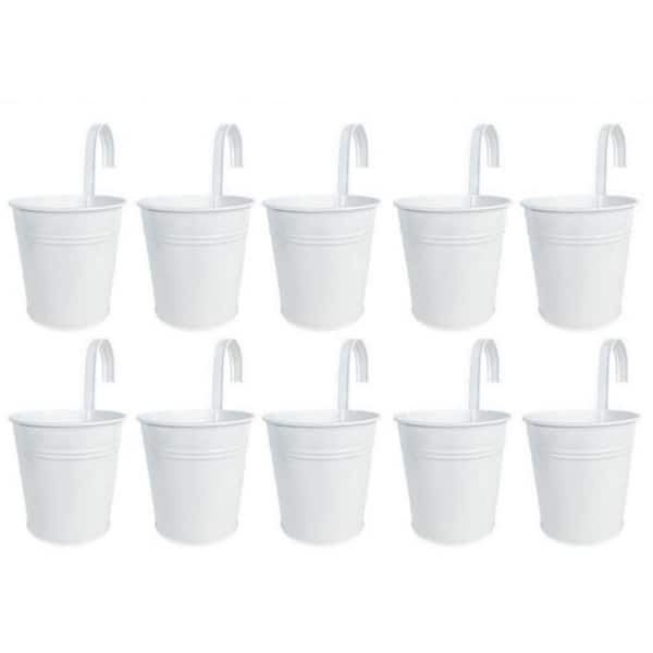 Small Hanging Planters-10 Pack, 4 Inch White Metal Bucket Small Flower Pots