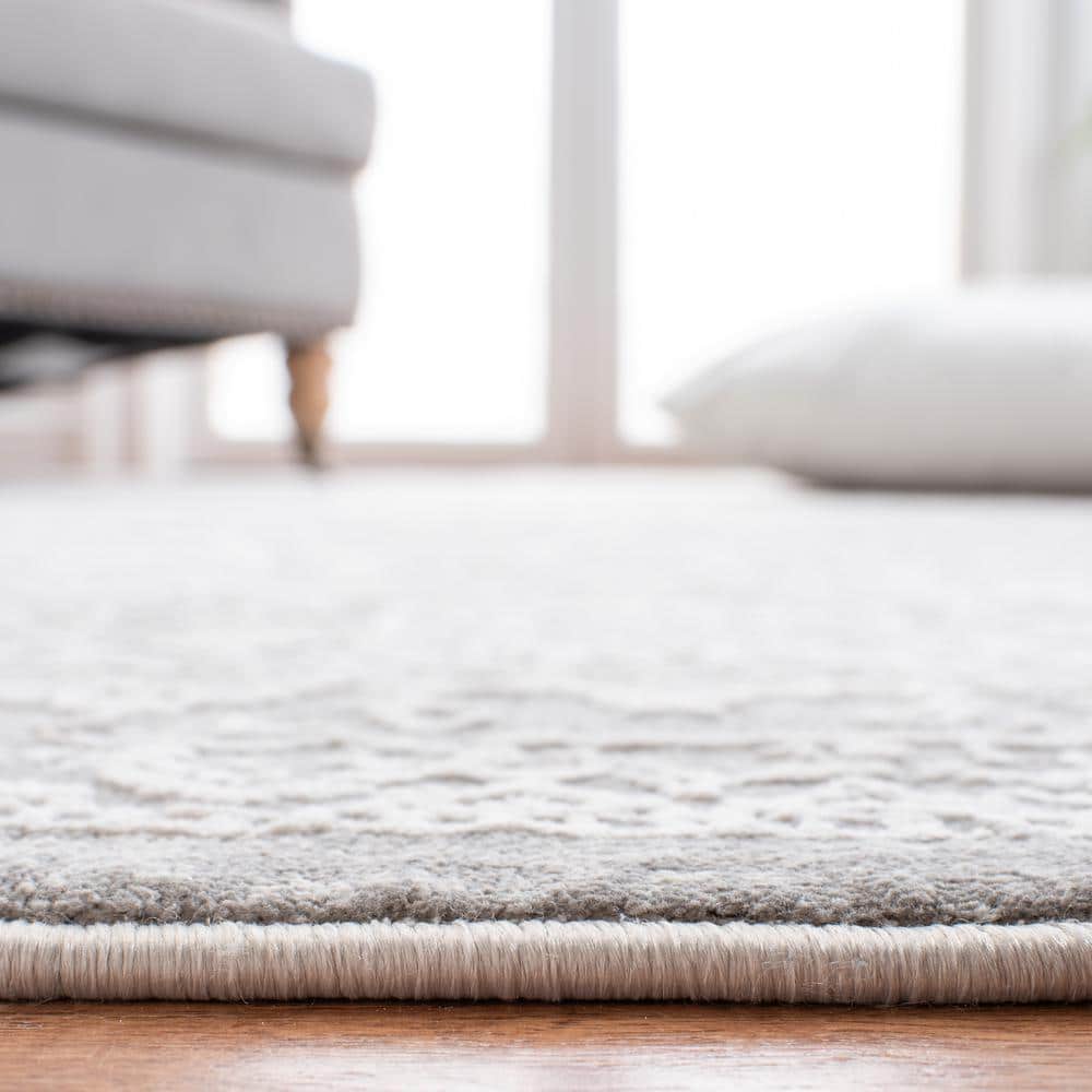 Gray Floral Motif Cotton Synthetic 4' x 6' Area Rug