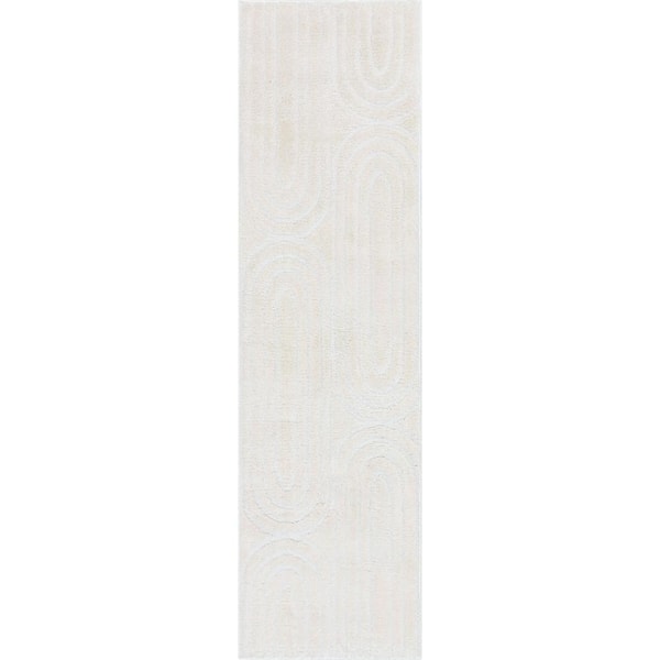 Ivory 2 ft. x 7 ft. 3 in. Runner Feliz Boho Rainbow Modern Geometric Shag Area Rug