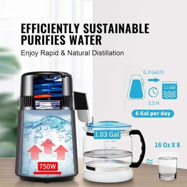 4 L/17 Cups Water Distiller, 750 W, Stainless Steel Interior, Home Countertop Water Purifier, Gray Electric Kettle