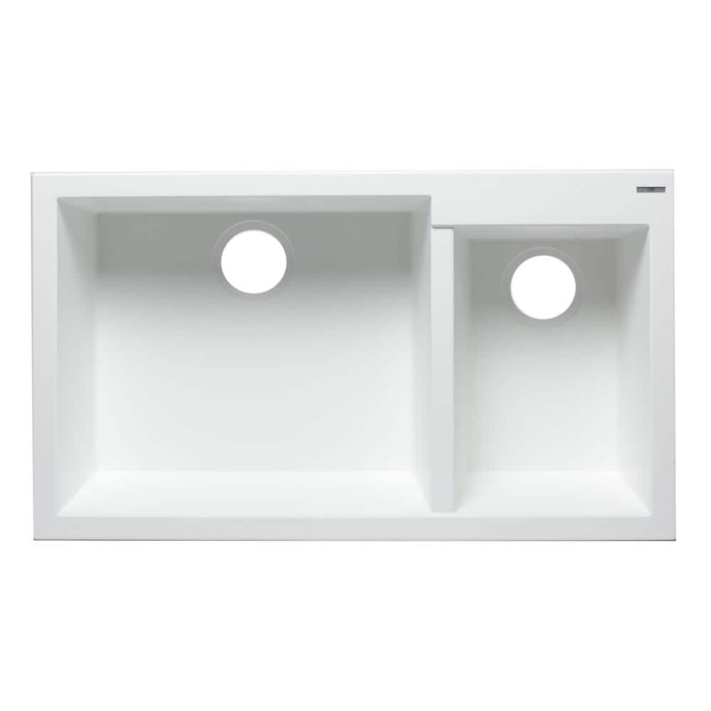 34'' White Granite Double Bowl Undermount Kitchen Sink