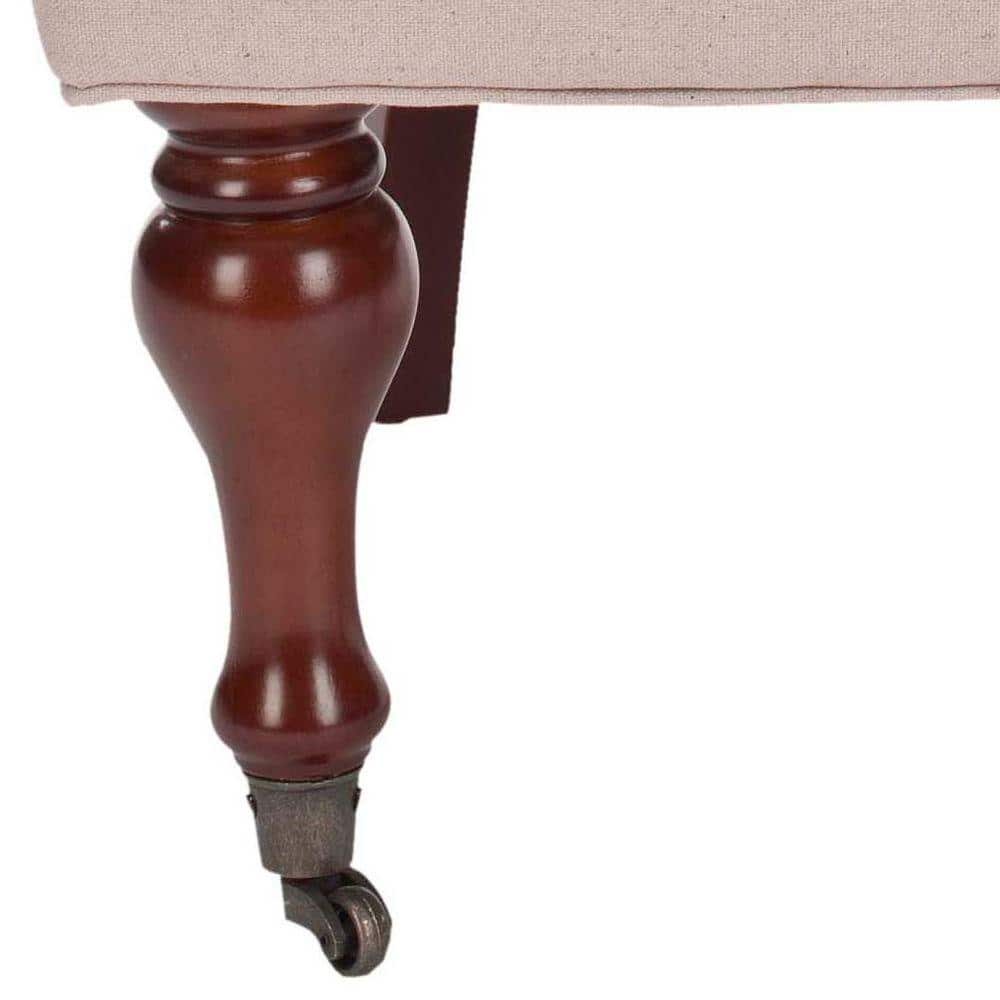 Modern Taupe Linen Arm Chair with Cherry Mahogany Legs