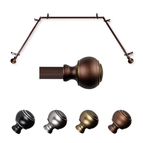 EMOH Miyaki 20-36 in. sides, 38-72 in. center Adjustable Bay Window Curtain Rod 13/16 in. in Cocoa with Finial