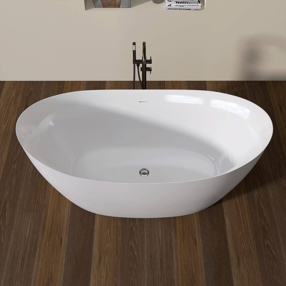 63'' White Acrylic Double Slipper Freestanding Soaking Tub