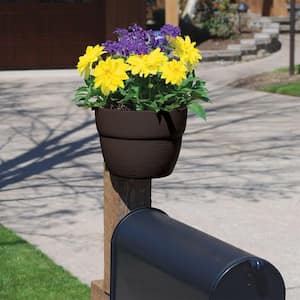 8.5 in. Resin Brown Post Planter for Vertical Posts