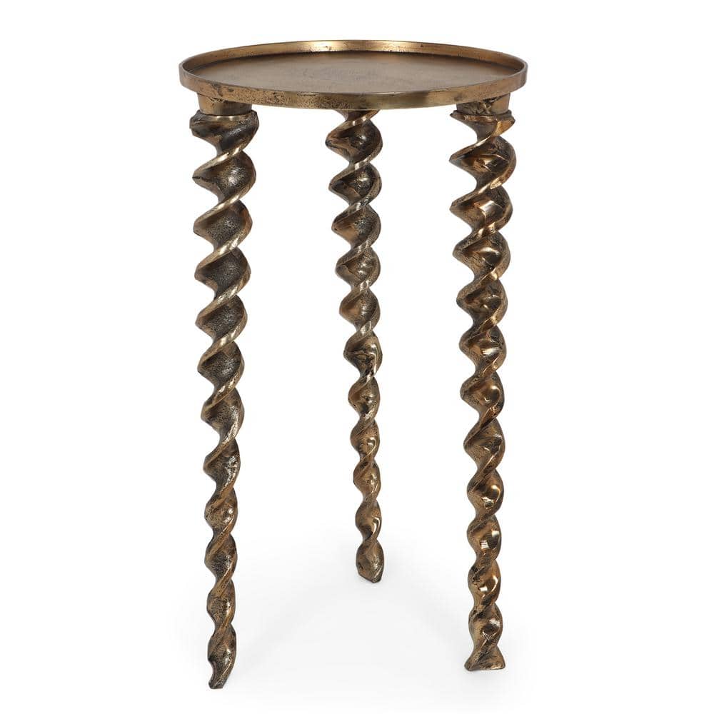 Noble House Cuthbert 13.5 in. Antique Brass Handcrafted Side Table