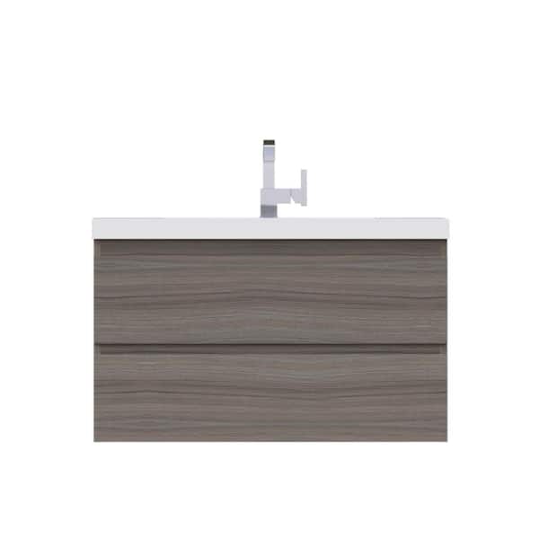 Alya Bath Paterno 42 in. W x 19 in. D x 23 in. H Wall Mounted Bath Vanity in Gray with White Solid Surface Top