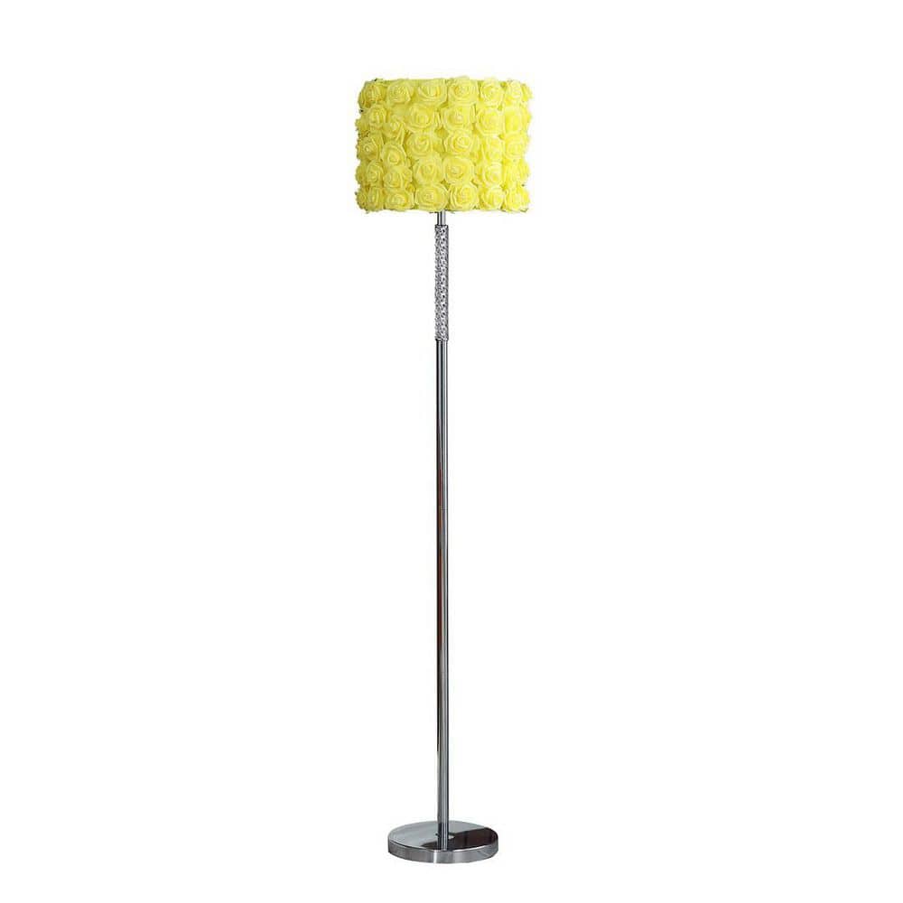 63 in. Silver 1-Light Standard Floor Lamp for Living Room, Bedroom with Linen Shade with Yellow Vinyl Roses price history on PriceWatchPro