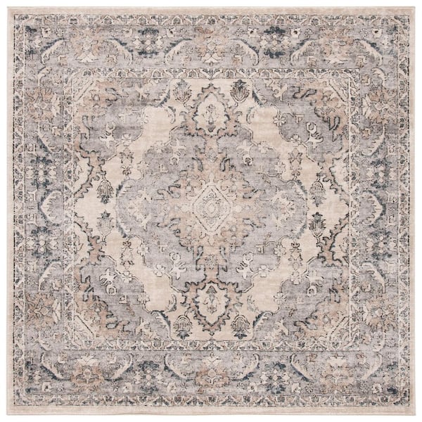 Martha Stewart 7 ft. x 7 ft. Beige/Gray Distressed Ornate Square Area Rug