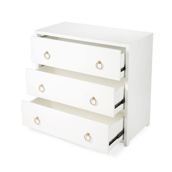 HomeRoots Bernadette White Cabinet with 3-Drawers 32.25 in. x 34