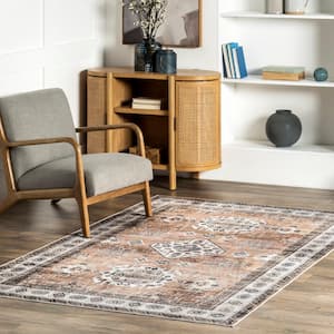 Evelina Traditional Spill-Proof Machine Washable Rust 2 ft. 6 in. x 6 ft. Runner Rug