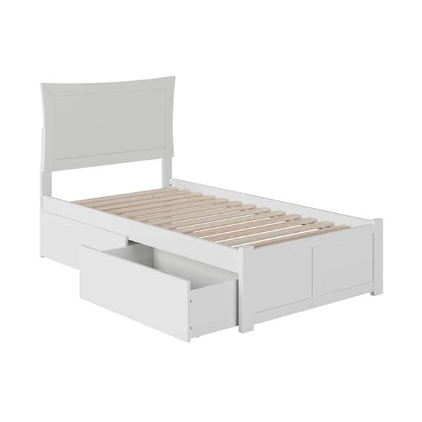 AFI Metro White Twin XL Solid Wood Storage Platform Bed with Flat Panel Foot Board and 2 Bed Drawers