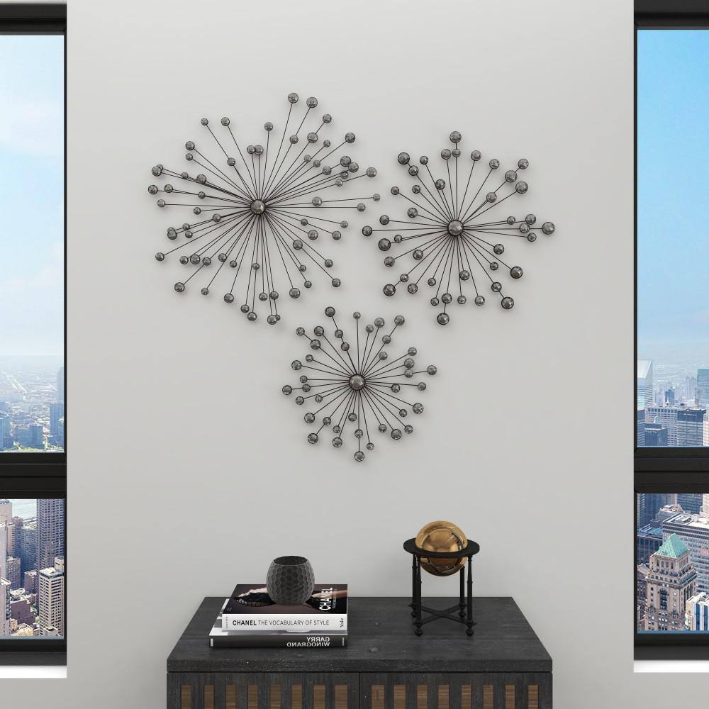 Black Metal and Acrylic Starburst Wall Sculpture Set of 3