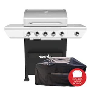 5-Burner Propane Gas Grill in Stainless Steel with Side Burner and Condiment Rack with Cover