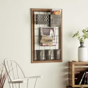Brown Wall Mounted Magazine Rack Holder with Suspended Baskets and Label Slot