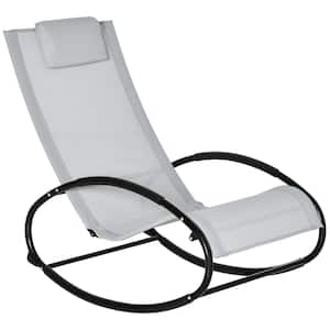 Zero Gravity Metal Patio Outdoor Rocking Chair, Lounger with Pillow for Backyard, Living Room, and Poolside, Grey